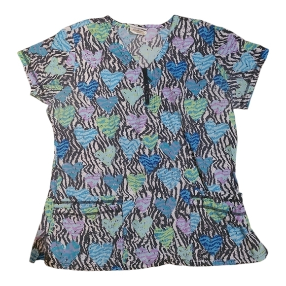 UA Zipper Neck Zebra Heart Scrub Top Lavender Black White Blue Size Medium - Picture 1 of 10